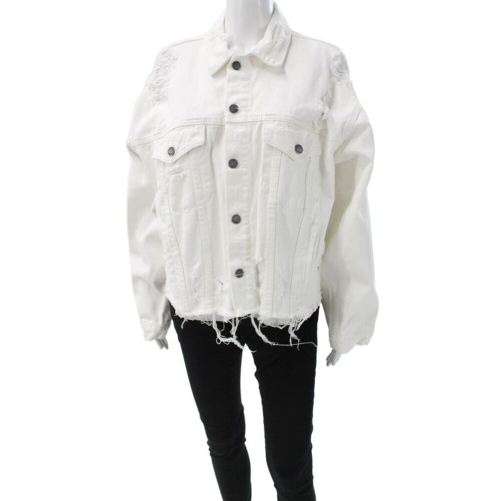 Carmar Womens Basic Denim Jacket White Button Long Sleeve Size M